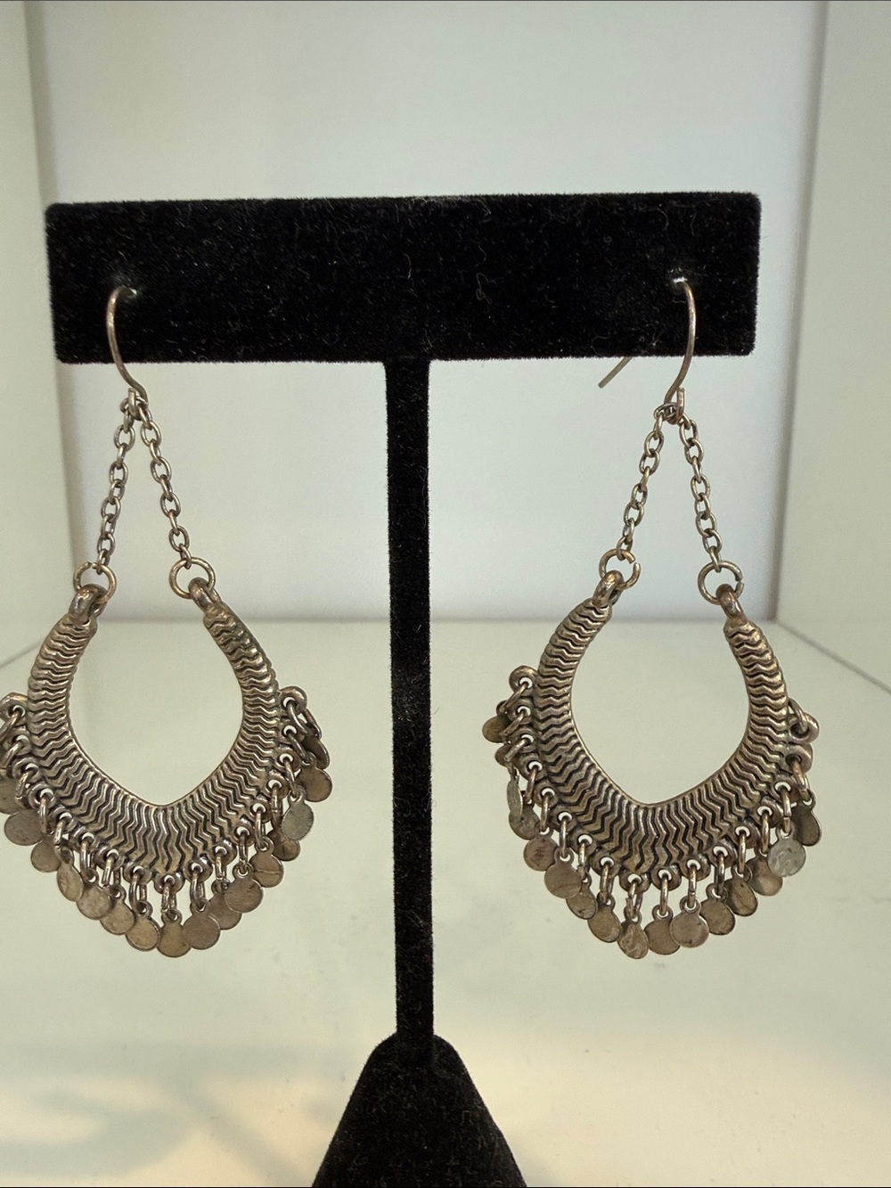 Bohemian Silver-Tone Dangle Hoop Earrings